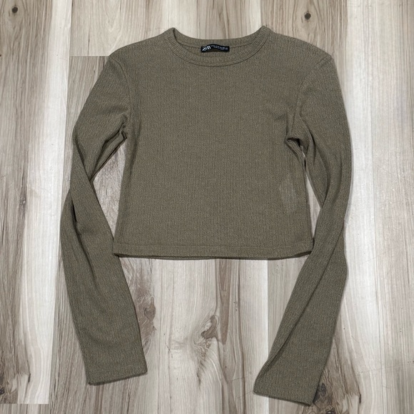 Zara Brown Cropped Long Sleeve Shirt Women’s Small - Picture 1 of 4